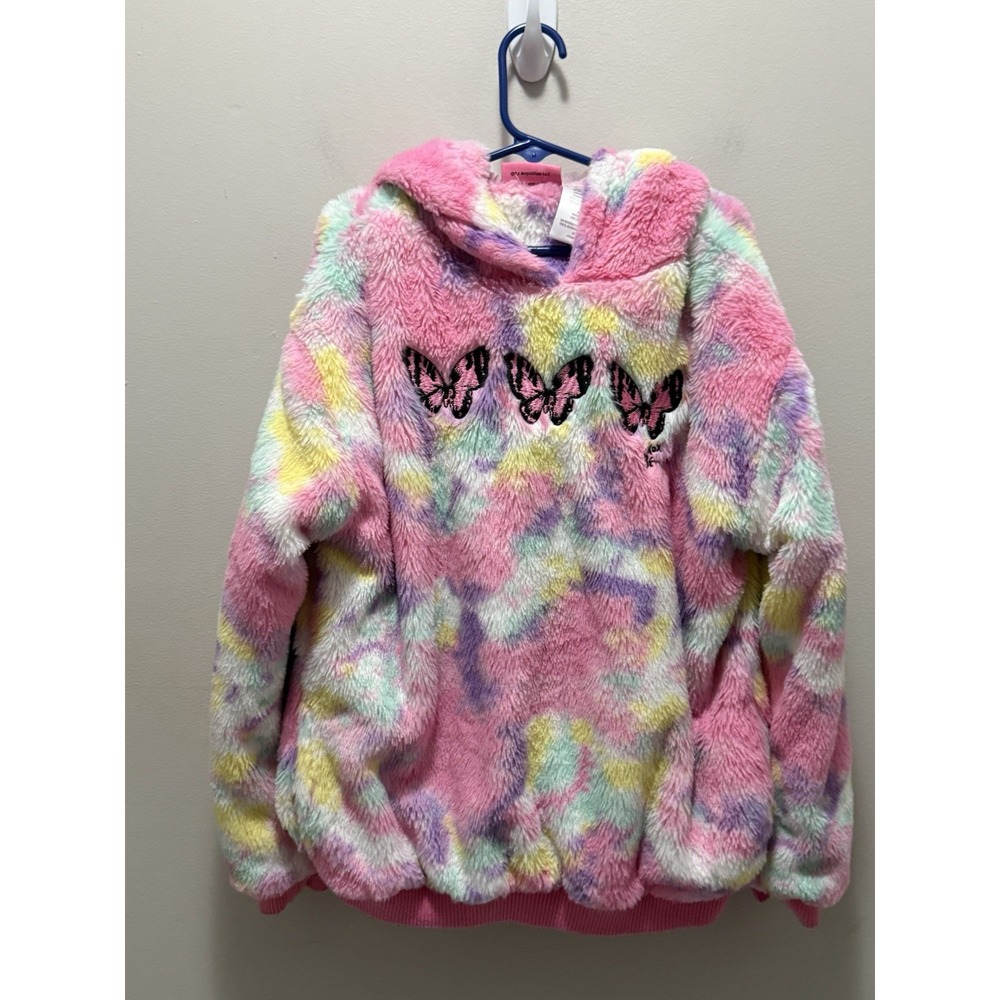 Betsey Johnson Girls M Rainbow Pastel Plush Hoodie Sweatshirt – Butterflies